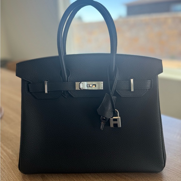 Hermes Birkin Black Leather Handbag with Palladium Hardware - Picture 5 of 8